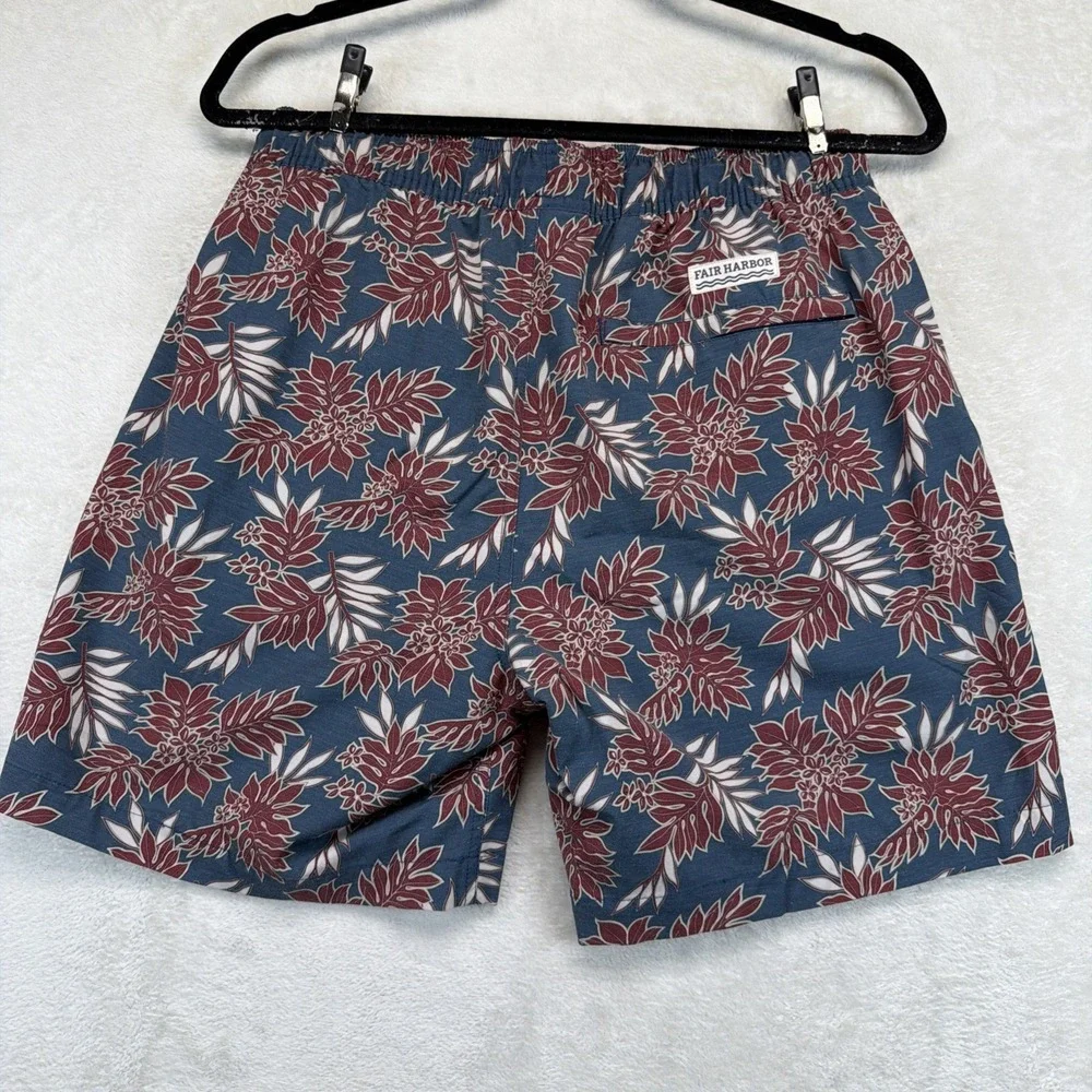 Fair Harbor Mens Swim Trunks M Blue Burgundy Floral Lined Board Shorts